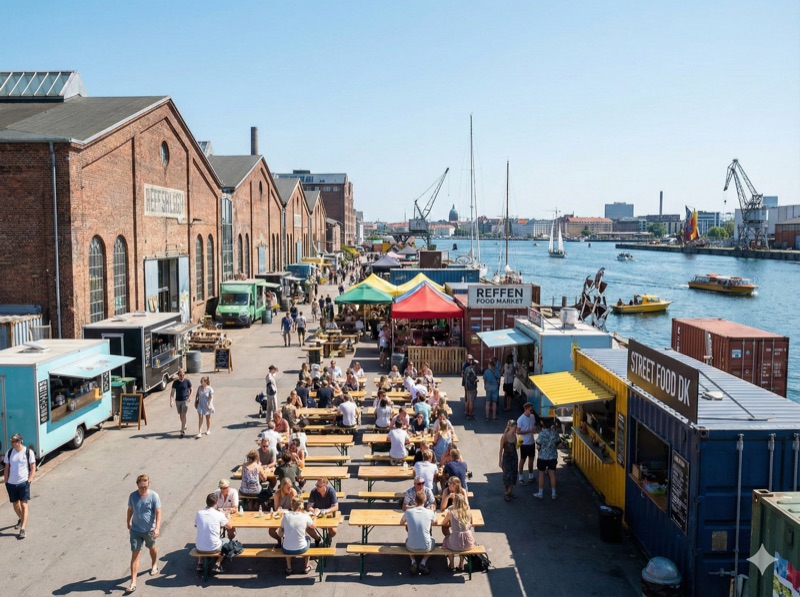 Refshaleøen Street Food Markt am Hafen in Kopenhagen