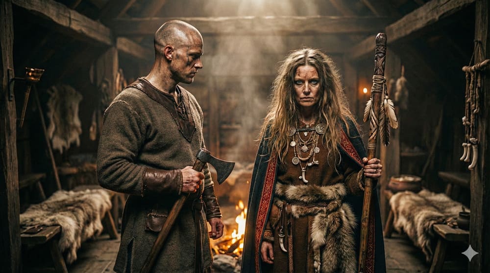 Dramatische Darstellung einer Wikinger-Seherin (Völva) – mystische Figuren wie diese werden im neuen Borgring-Museum zum Leben erweckt